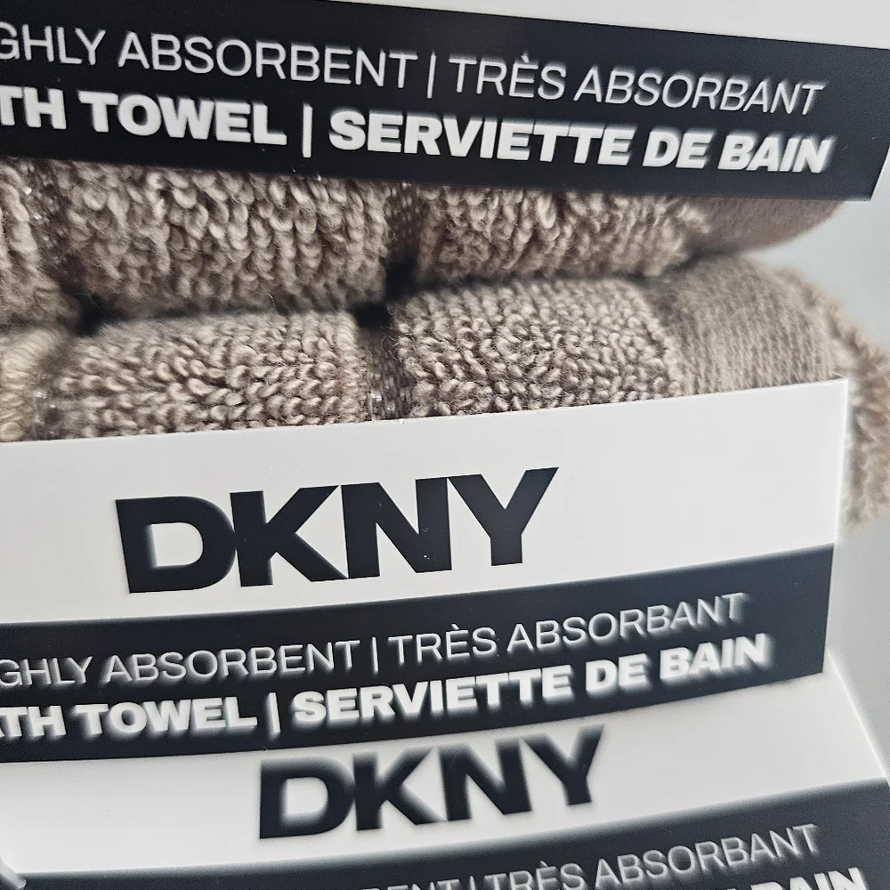 DKNY Luxury Textured Bath Towel Set Neutral taupe/beige New